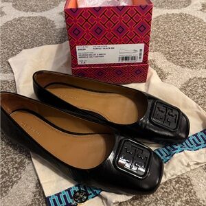 Tory Burch Georgia square toed ballet flats 7.5 wide width  perfect black